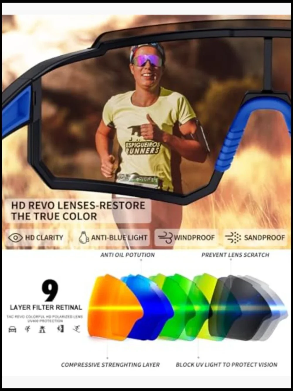 Polarized Sports Sunglasses TR90 UV400 for Cycling Running Driving Fishing
